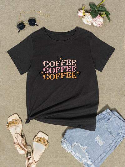 COFFEE Round Neck Short Sleeve T-Shirt Black Women's T-Shirts - Tophatter Daily Deals