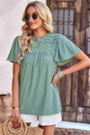 Frill Trim Round Neck Eyelet Puff Sleeve Blouse Blouses - Tophatter Daily Deals