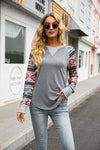 Geometric Round Neck Raglan Sleeve T-Shirt Heather Gray Women's T-Shirts - Tophatter Daily Deals