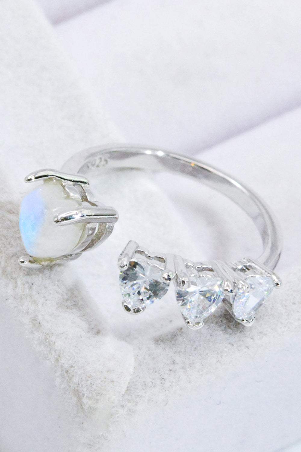 Natural Moonstone and Zircon Heart Open Ring Moonstone - Tophatter Daily Deals