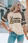 HAPPY EASTER Leopard Graphic Layered Sleeve T-Shirt Apricot Women's T-Shirts - Tophatter Daily Deals