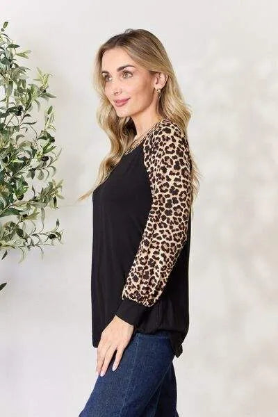 Celeste Full Size Leopard Round Neck Long Sleeve T-Shirt Women's T-Shirts - Tophatter Daily Deals