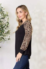 Celeste Full Size Leopard Round Neck Long Sleeve T-Shirt Women's T-Shirts - Tophatter Daily Deals