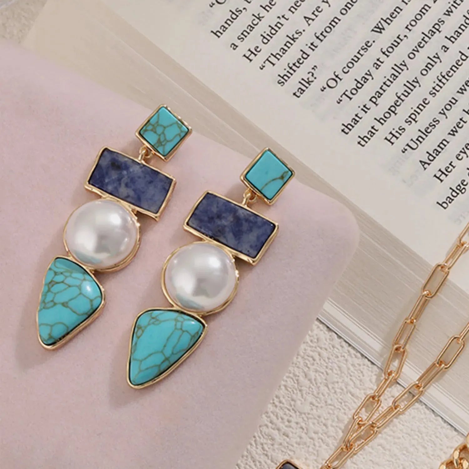 Geometric Imitation Gemstone Alloy Earrings Teal One Size Earrings - Tophatter Daily Deals