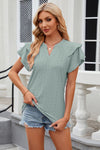 Eyelet Notched Short Sleeve T-Shirt Gum Leaf Women's T-Shirts - Tophatter Daily Deals