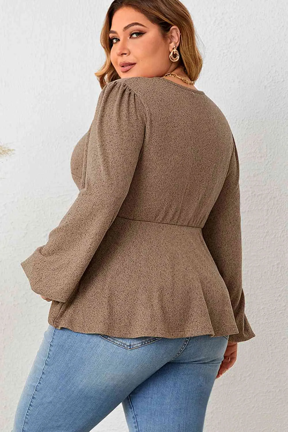 Plus Size Twist Front Balloon Sleeve Blouse Blouses - Tophatter Daily Deals