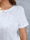 Openwork Short Sleeve Round Neck Top Women's T-Shirts - Tophatter Daily Deals