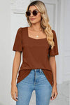 Square Neck Short Sleeve T-Shirt Caramel Women's T-Shirts - Tophatter Daily Deals