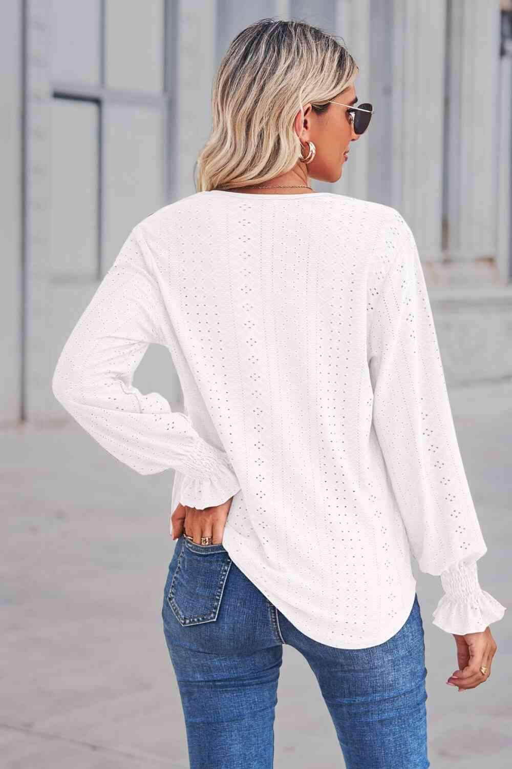 Contrast V-Neck Flounce Sleeve Top Blouses - Tophatter Daily Deals