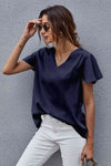 V-Neck Flutter Sleeve Blouse Blouses - Tophatter Daily Deals