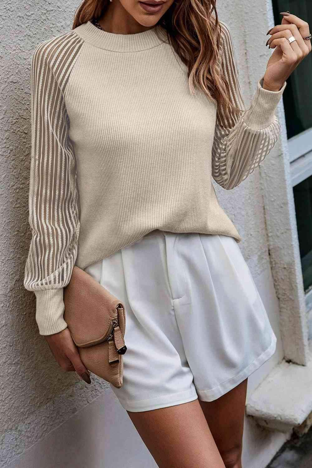 Round Neck Raglan Sleeve Knit Top Blouses - Tophatter Daily Deals