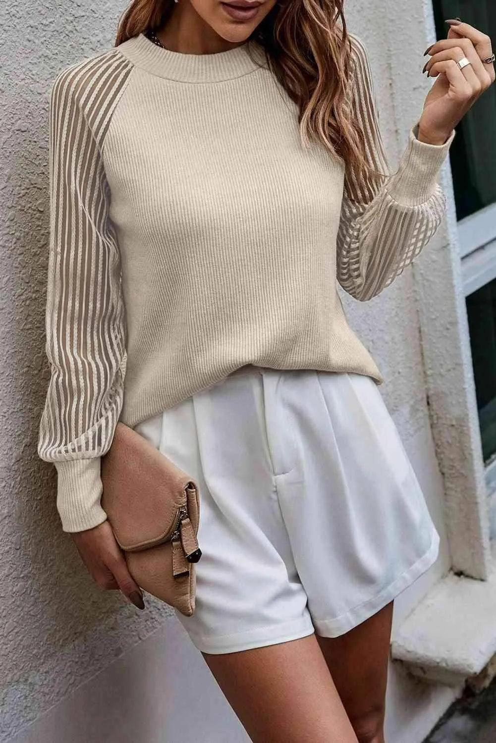 Round Neck Raglan Sleeve Knit Top Blouses - Tophatter Daily Deals
