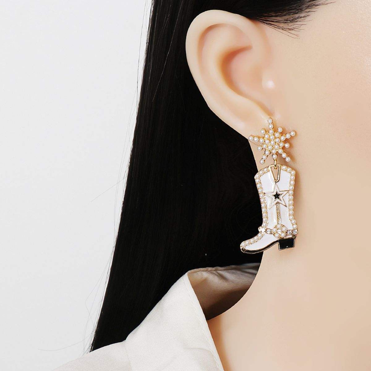 Boot Alloy Dangle Earrings White One Size Earrings - Tophatter Daily Deals