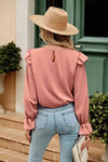 Ruffled Round Neck Long Sleeve Top Blouses - Tophatter Daily Deals