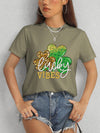 LUCKY VIBES Round Neck Short Sleeve T-Shirt Army Green Women's T-Shirts - Tophatter Daily Deals