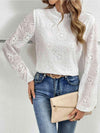 Eyelet Round Neck Long Sleeve Blouse Blouses - Tophatter Daily Deals