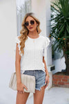 Round Neck Flutter Sleeve Eyelet Blouse White Blouses - Tophatter Daily Deals