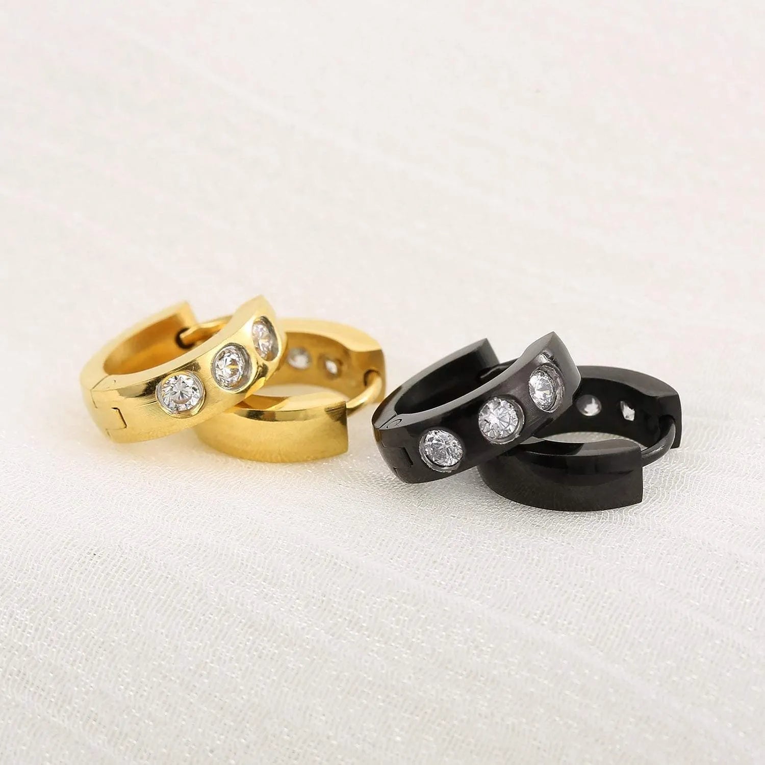 Stainless Steel Rhinestone Huggie Earrings Earrings - Tophatter Daily Deals
