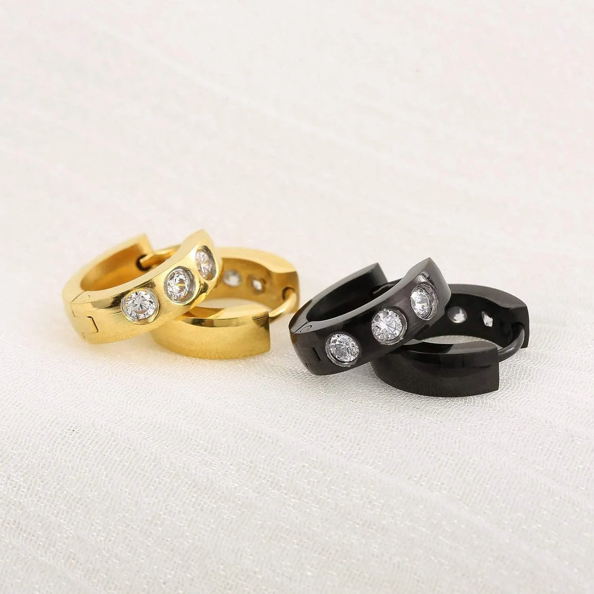 Stainless Steel Rhinestone Huggie Earrings Earrings - Tophatter Daily Deals