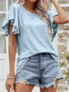 Round Neck Flutter Sleeve Blouse Blouses - Tophatter Daily Deals