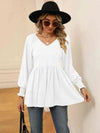 V-Neck Lantern Sleeve Blouse Blouses - Tophatter Daily Deals