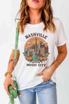 NASHVILLE MUSIC CITY Graphic Round Neck Tee Women's T-Shirts - Tophatter Daily Deals