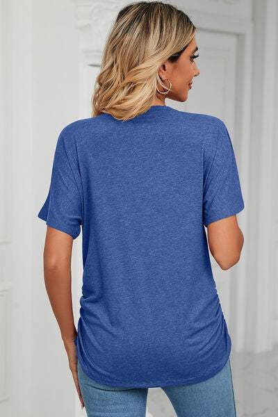 Ruched V-Neck Short Sleeve T-Shirt Women's T-Shirts - Tophatter Daily Deals