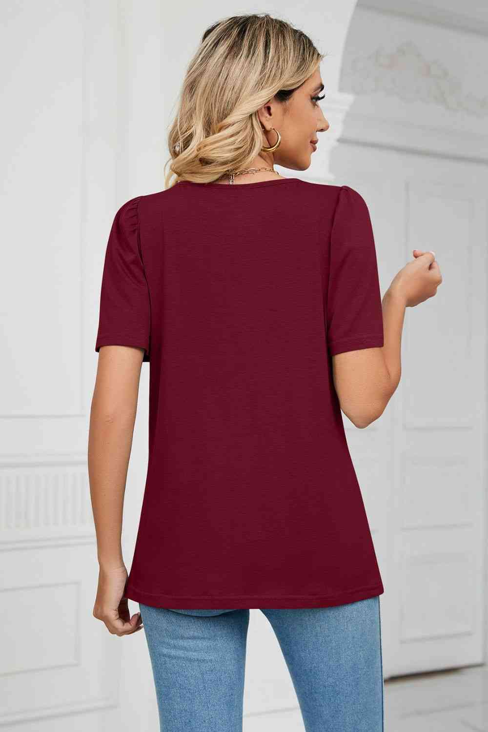 Square Neck Puff Sleeve T-Shirt Women's T-Shirts - Tophatter Daily Deals