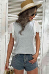 Two-Tone Eyelet Flutter Sleeve Spliced Top Light Gray Blouses - Tophatter Daily Deals