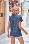 Swiss Dot Petal Sleeve Notched Top Women's T-Shirts - Tophatter Daily Deals