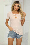 Twisted V-Neck T-Shirt Cream Women's T-Shirts - Tophatter Daily Deals