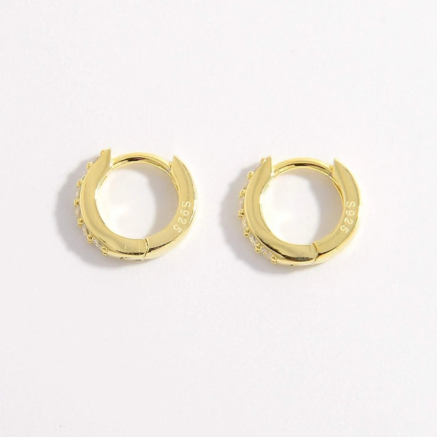 925 Sterling Silver Inlaid Zircon Huggie Earrings Earrings - Tophatter Daily Deals