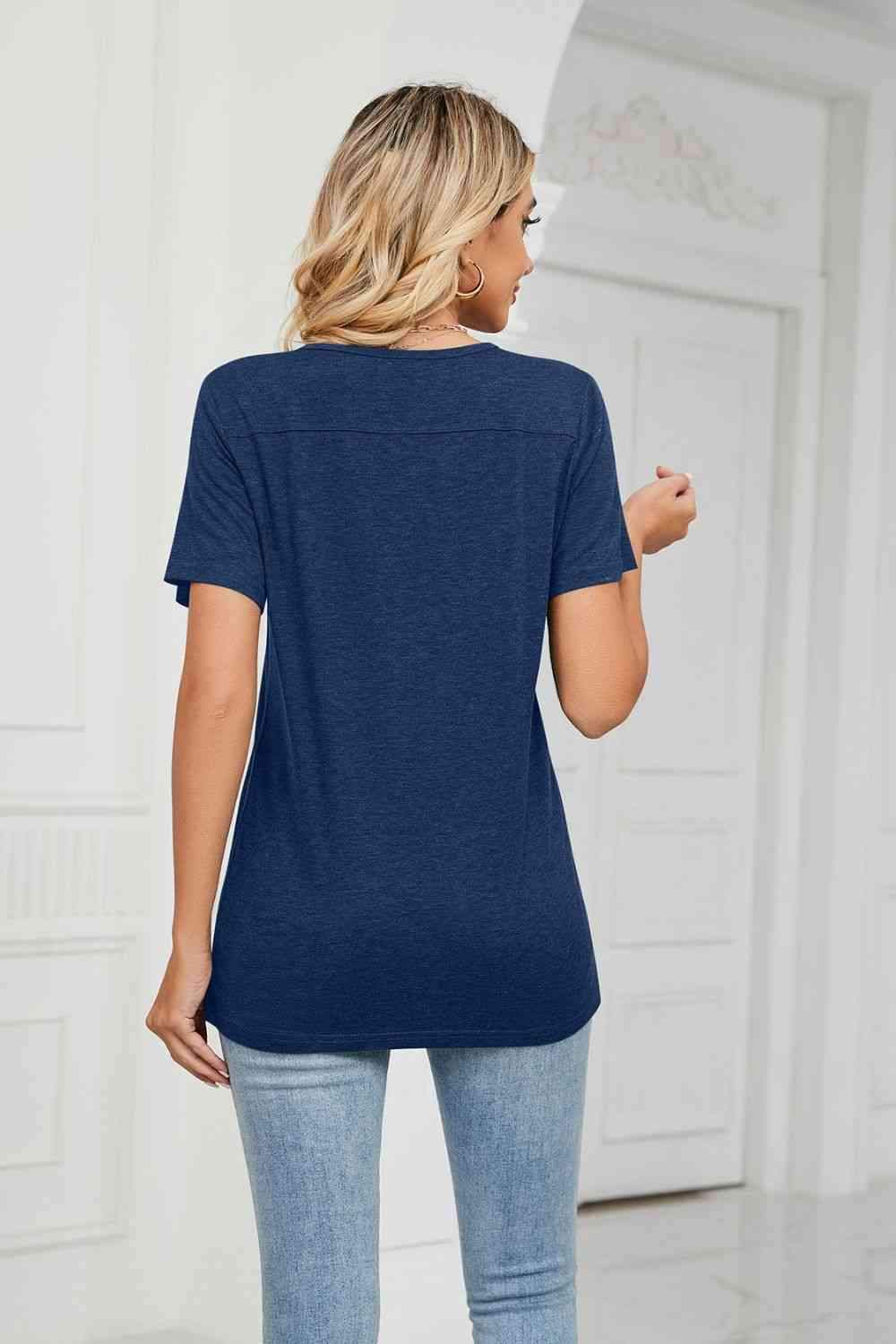 Decorative Button V-Neck T-Shirt Women's T-Shirts - Tophatter Daily Deals