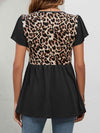 Leopard Round Neck Flutter Sleeve Babydoll Blouse Blouses - Tophatter Daily Deals