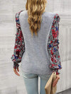 Round Neck Contrasting Color Printed Lantern Sleeve Top Women's T-Shirts - Tophatter Daily Deals