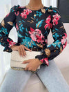 Floral Ruffle Shoulder Flounce Sleeve Blouse Blouses - Tophatter Daily Deals