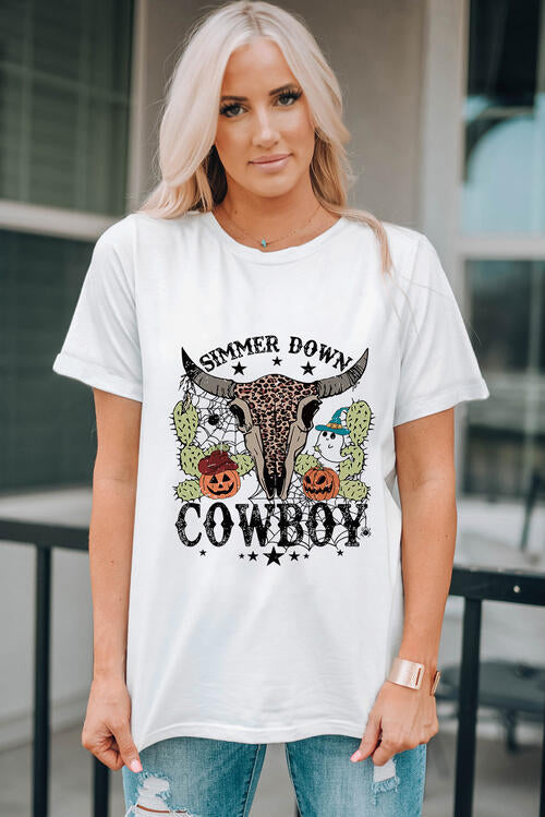 COWBOY Graphic Short Sleeve T-Shirt White Women's T-Shirts - Tophatter Daily Deals