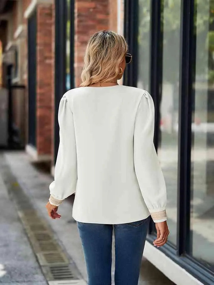 V-Neck Long Sleeve Blouse Blouses - Tophatter Daily Deals