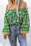 Printed Tassel Tie Balloon Sleeve Blouse Blouses - Tophatter Daily Deals