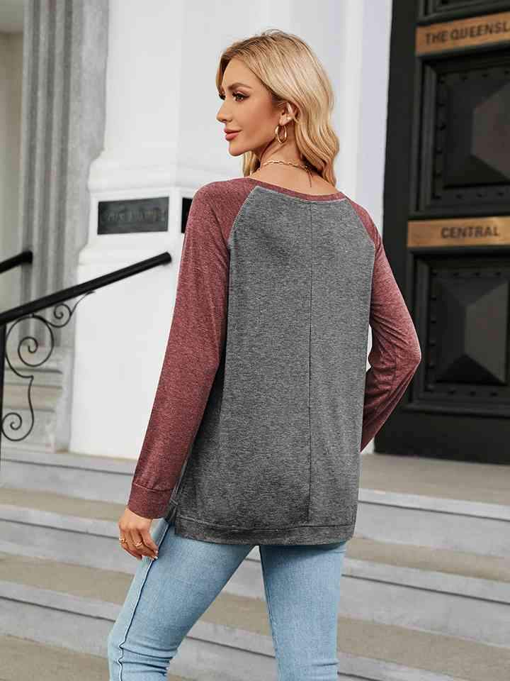 Round Neck Raglan Sleeve T-Shirt Women's T-Shirts - Tophatter Daily Deals