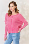Zenana Washed Waffle-Knit Long Sleeve Top Blouses - Tophatter Daily Deals