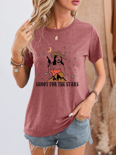 SHOOT FOR THE STARS Round Neck Short Sleeve T-Shirt Light Mauve Women's T-Shirts - Tophatter Daily Deals