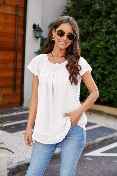 Swiss Dot Round Neck Cap Sleeve T-Shirt Women's T-Shirts - Tophatter Daily Deals