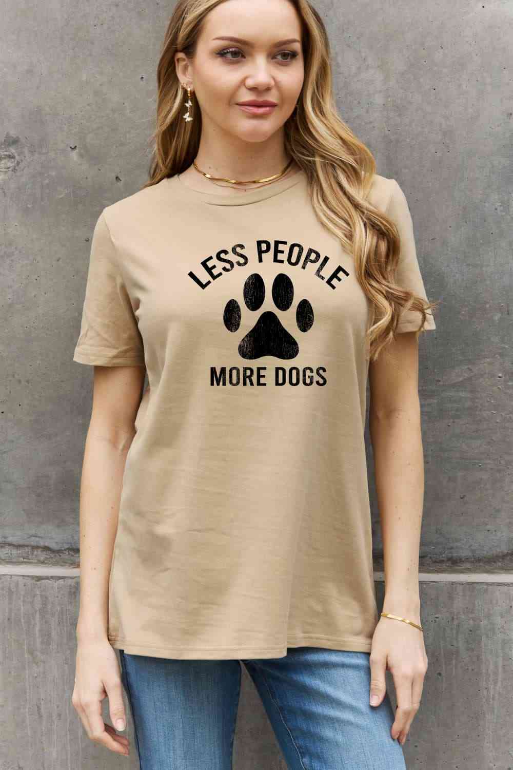 Simply Love Full Size LESS PEOPLE MORE DOGS Graphic Cotton Tee Taupe Women's T-Shirts - Tophatter Daily Deals