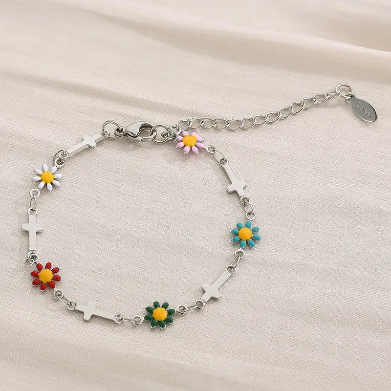 Flower & Cross Stainless Steel Bracelet Bracelets - Tophatter Daily Deals