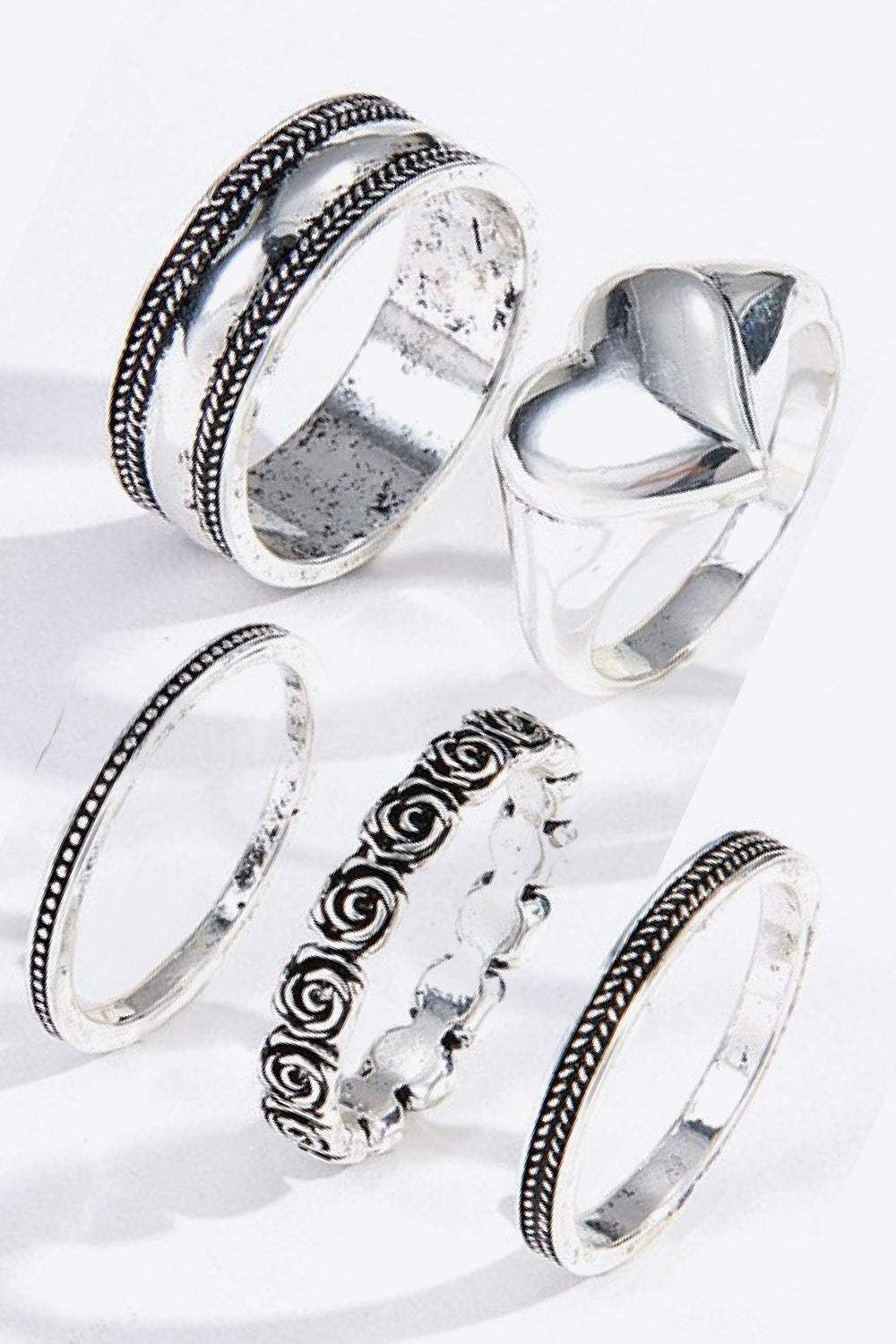 Zinc Alloy Five-Piece Ring Set Rings - Tophatter Daily Deals