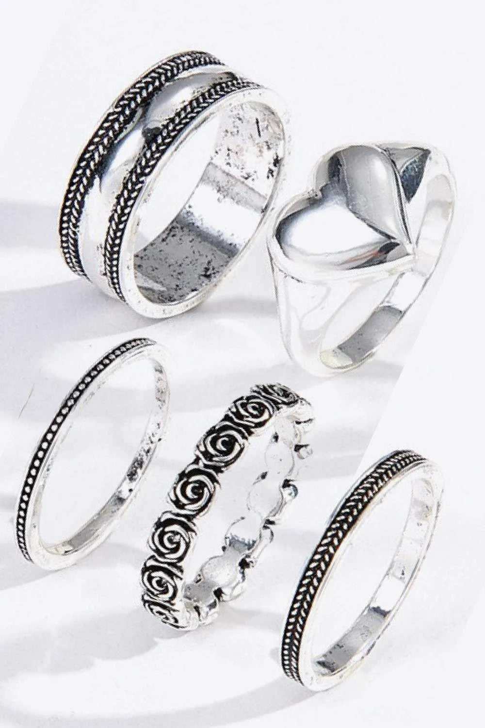 Zinc Alloy Five-Piece Ring Set Rings - Tophatter Daily Deals