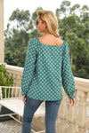 Printed Tied Sweetheart Neck Long Sleeve Blouse Blouses - Tophatter Daily Deals