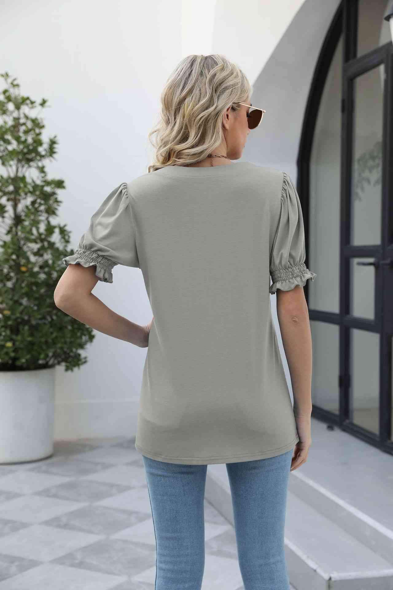 Square Neck Flounce Sleeve Top Blouses - Tophatter Daily Deals