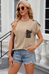 Leopard Round Neck Cap Sleeve T-Shirt Women's T-Shirts - Tophatter Daily Deals